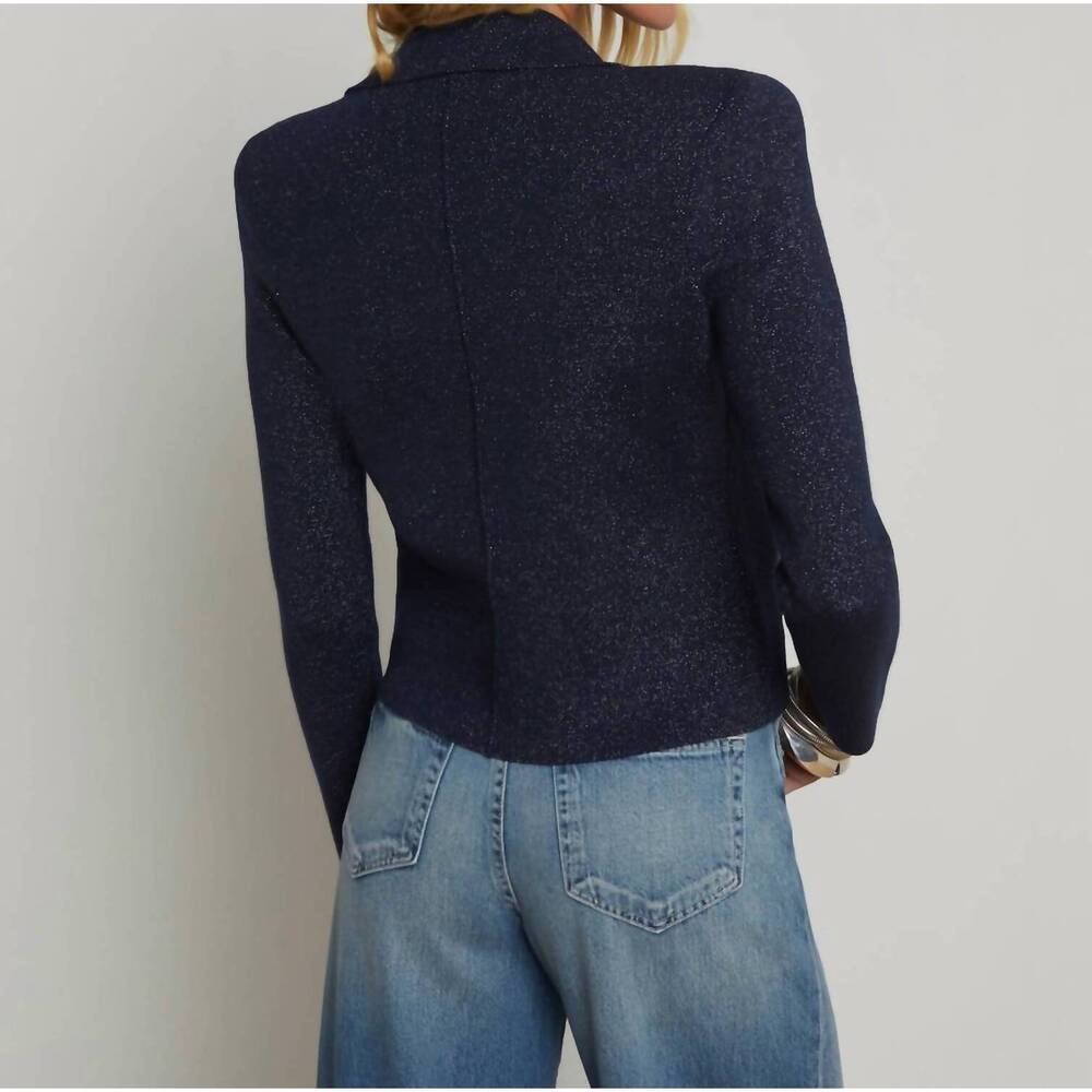 NEW L'AGENCE chia metallic knit biker jacket in midnight/ nickel - Picture 4 of 4